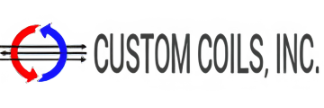 Company logo for Custom Coils, Inc. featuring red and blue circular arrows around three horizontal black directional arrows next to the text "CUSTOM COILS, INC."